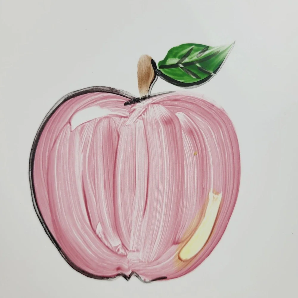 Vintage 90s Apple Tile Howard Originals 1992 Hand Painted wooden Framed wall Art